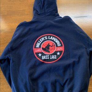 Navy Blue Hoodie with Red Logo